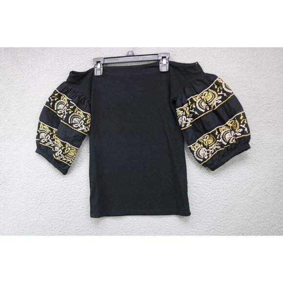 Free People Short Embroidered Puff Sleeve Off Shoulder Top-XS-BOHO-Whimsigoth - Picture 7 of 9